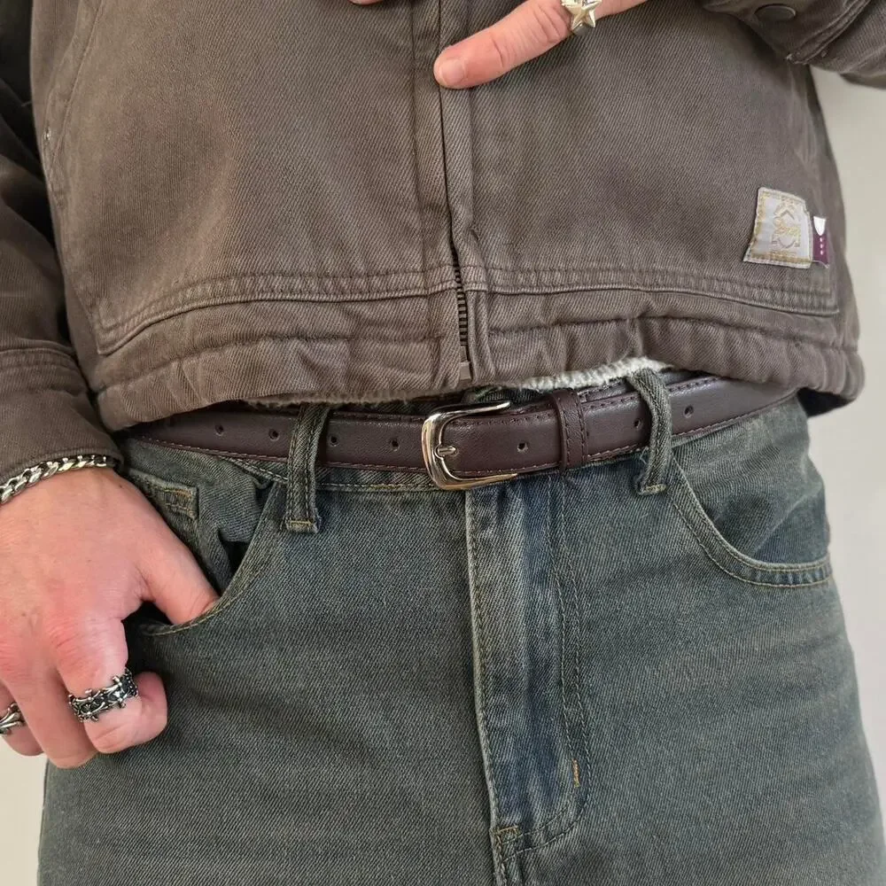 Brown Silver Boho Belt Unisex Adjustable Fit 26–34